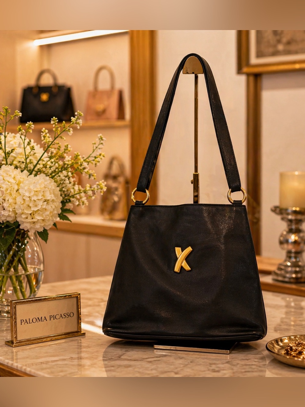 Paloma Picasso Black Leather Shoulder Bag